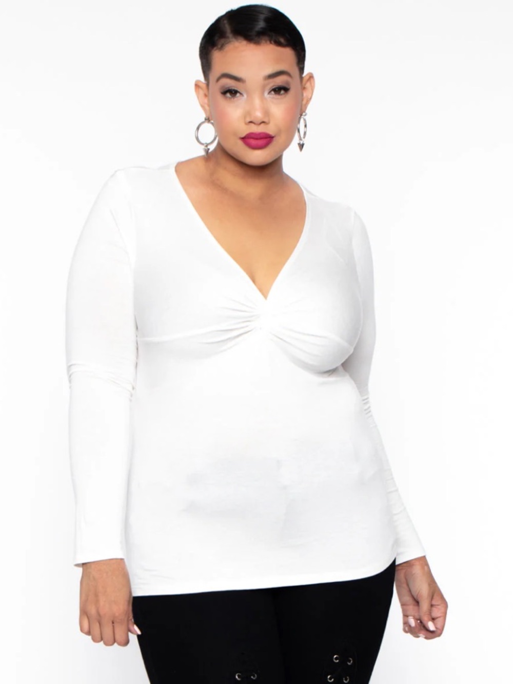 Stylish Ivory Long Sleeve Ruched Top